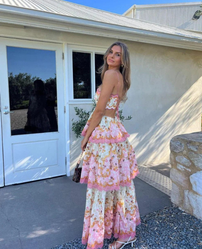 Tiered Maxi Dress with Spaghetti Straps and Cutout Back