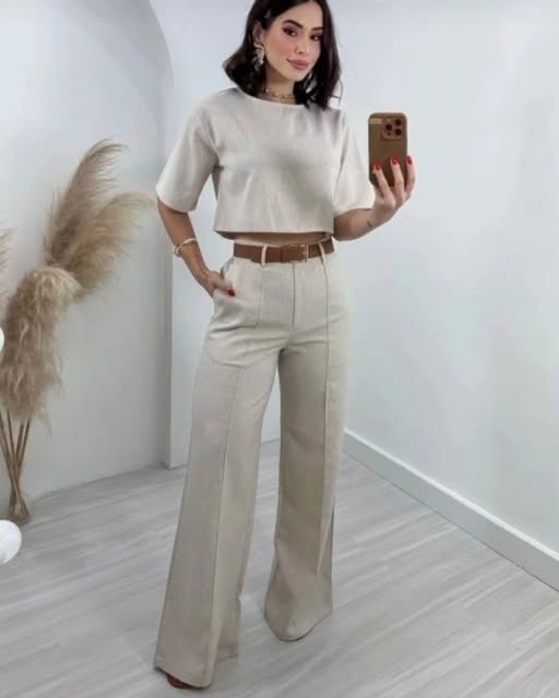 Two-Piece Wide Leg Trousers and Cropped Top Set