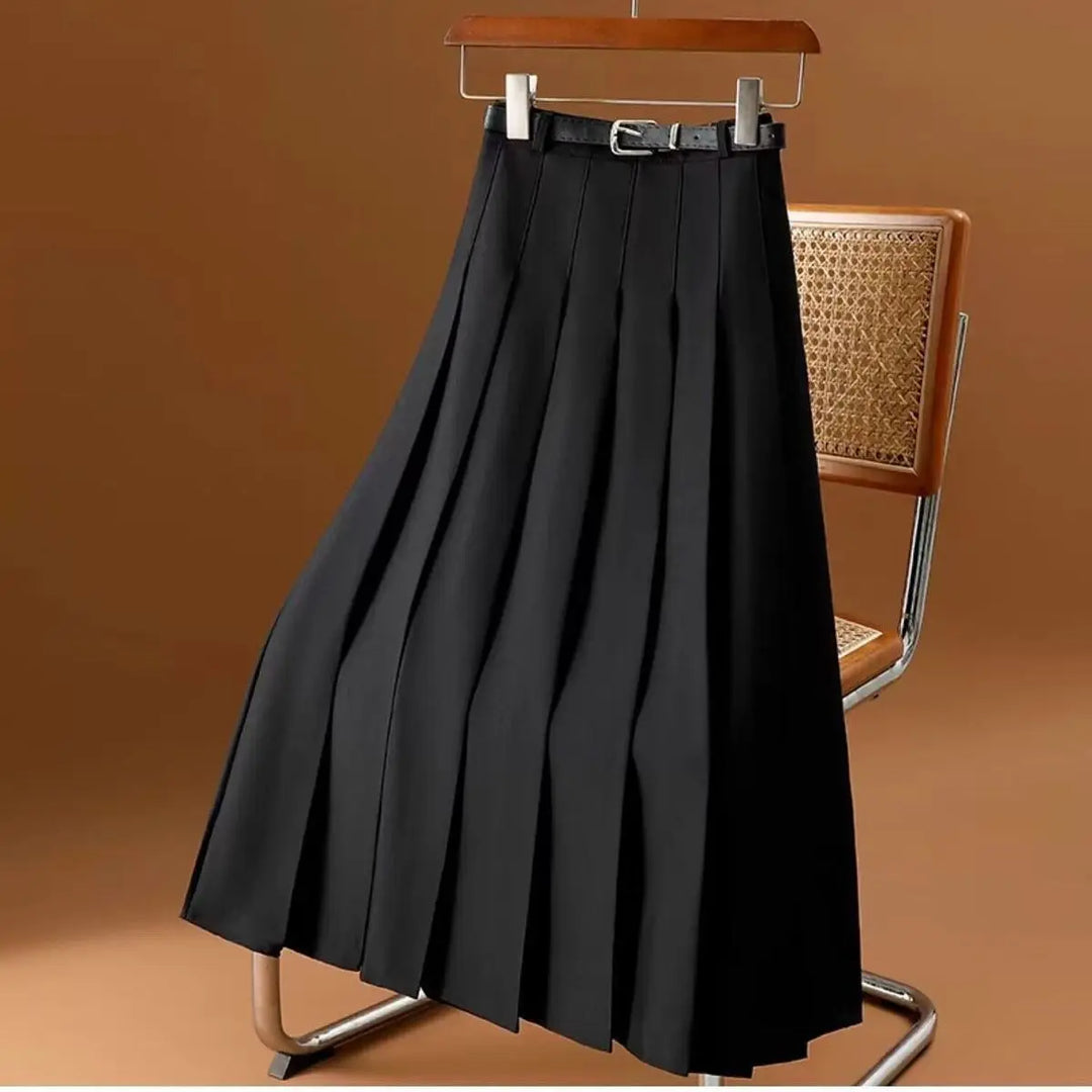 Pleated Midi Skirt with Belted Waist and Structured Hem