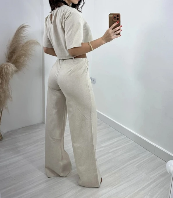 Two-Piece Wide Leg Trousers and Cropped Top Set