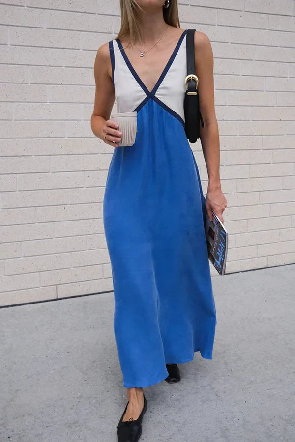 Keeley - V-Neck Contrasting Color Dress