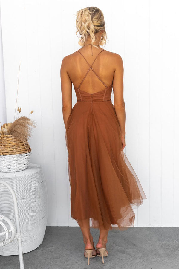 Midi Dress with Corset Bodice and Crisscross Straps
