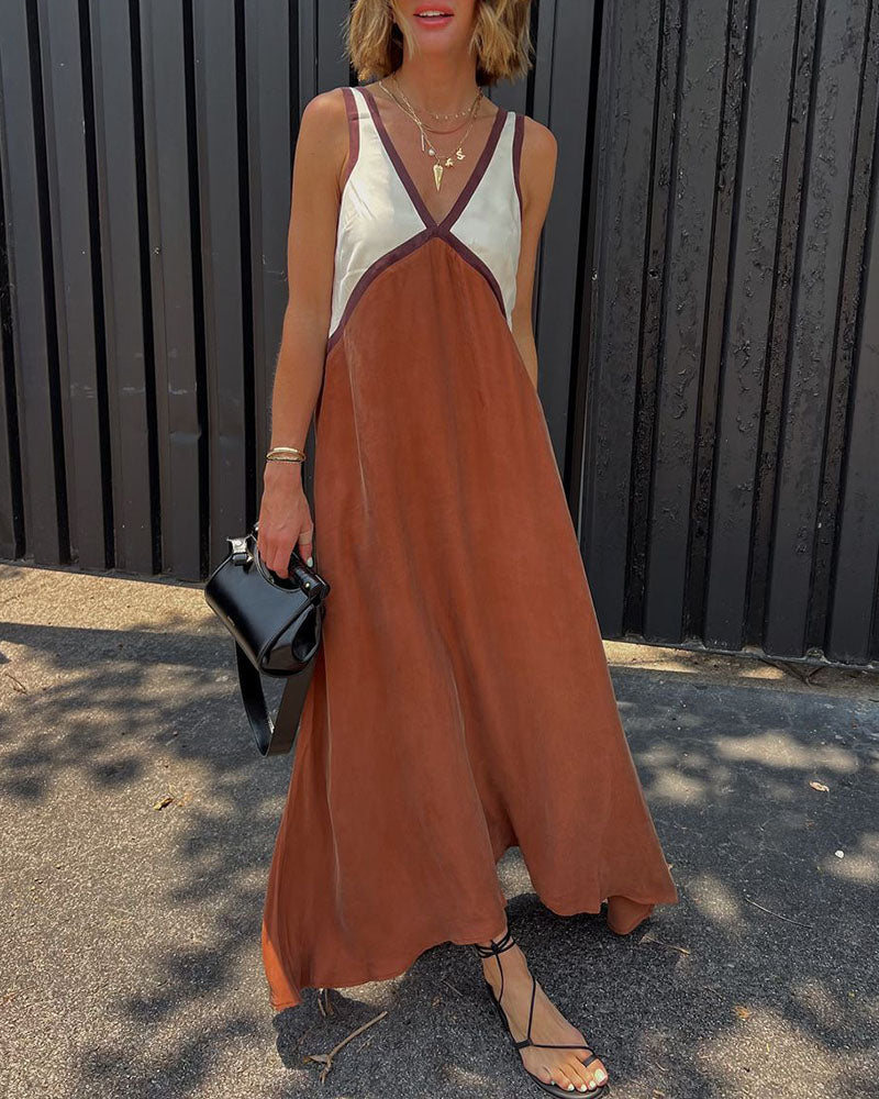 Keeley - V-Neck Contrasting Color Dress