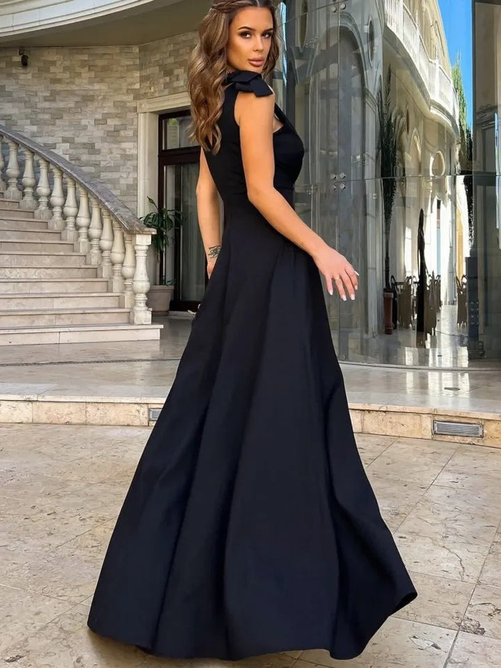 Maxi Dress with V-Neckline and Tie Shoulder Straps