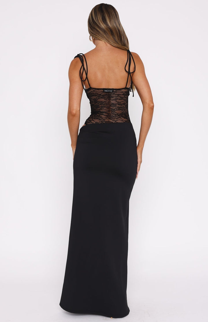 Maxi Dress with Lace Bodice and Tie Shoulder Straps