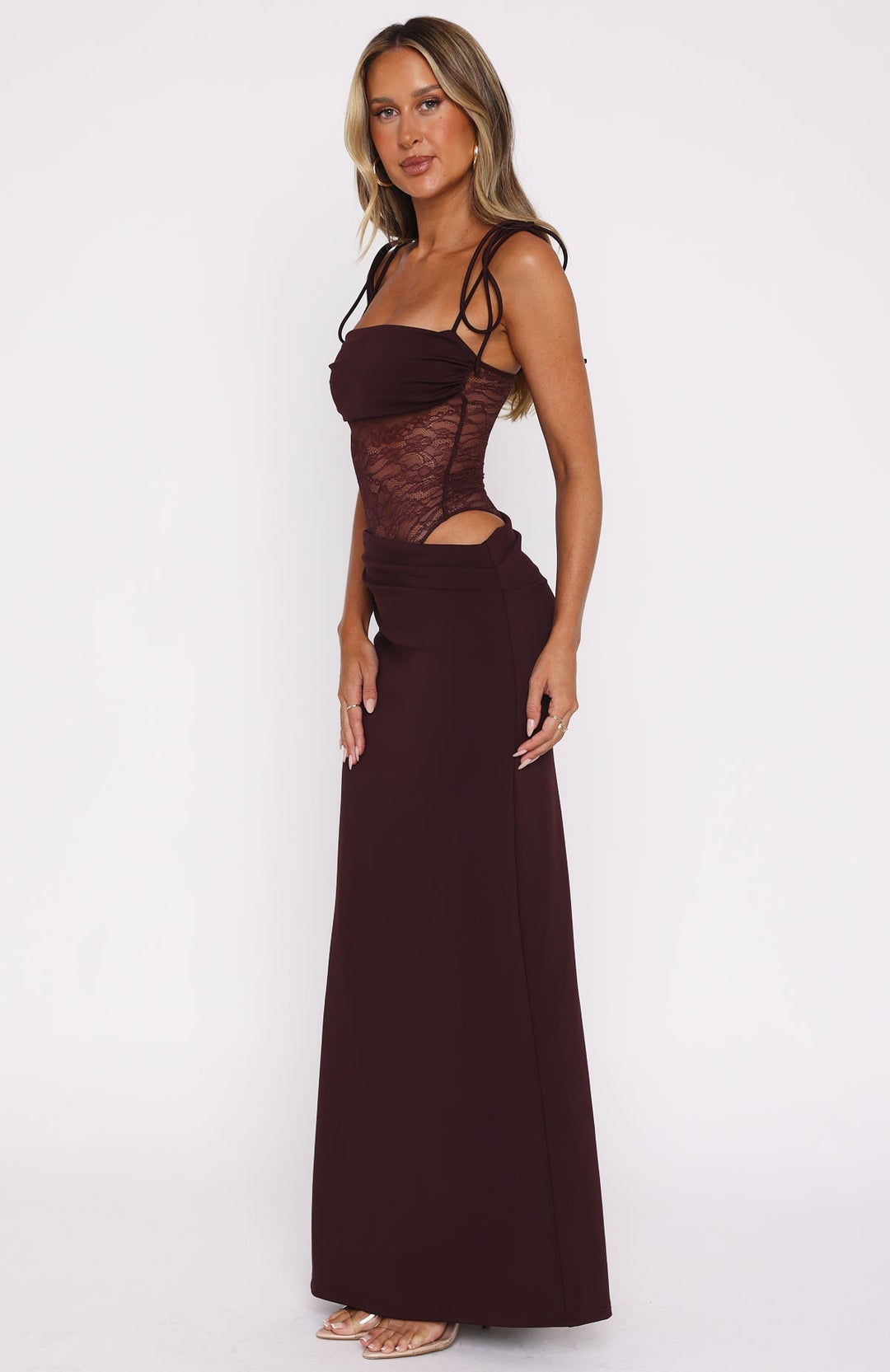 Maxi Dress with Lace Bodice and Tie Shoulder Straps