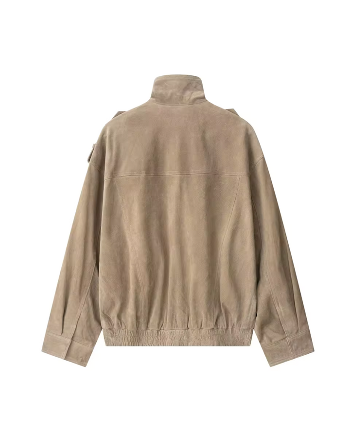 Jacket with High Collar, Front Flap Pockets, and Zip Closure