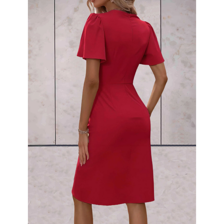V-Neck Mini Dress with Wrap Front and Flutter Sleeves