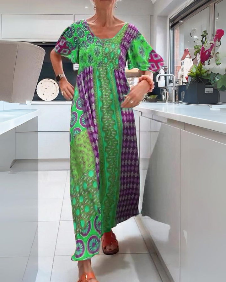 Boho Maxi Dress with Geometric Print