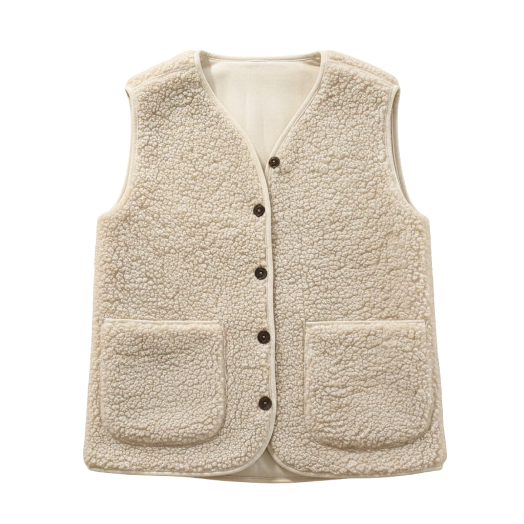Plush Vest with V-Neckline, Button Closure, and Patch Pockets