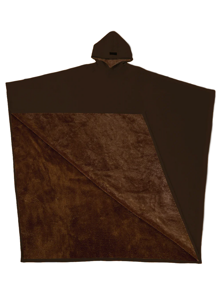 Hooded Terry-Lined Poncho with Snap Button Closure and Full Length