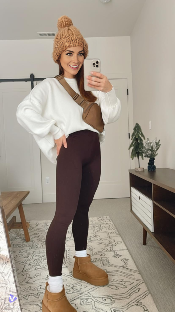 High-Waist Full-Length Leggings with Fleece Lining and Elastic Waistband