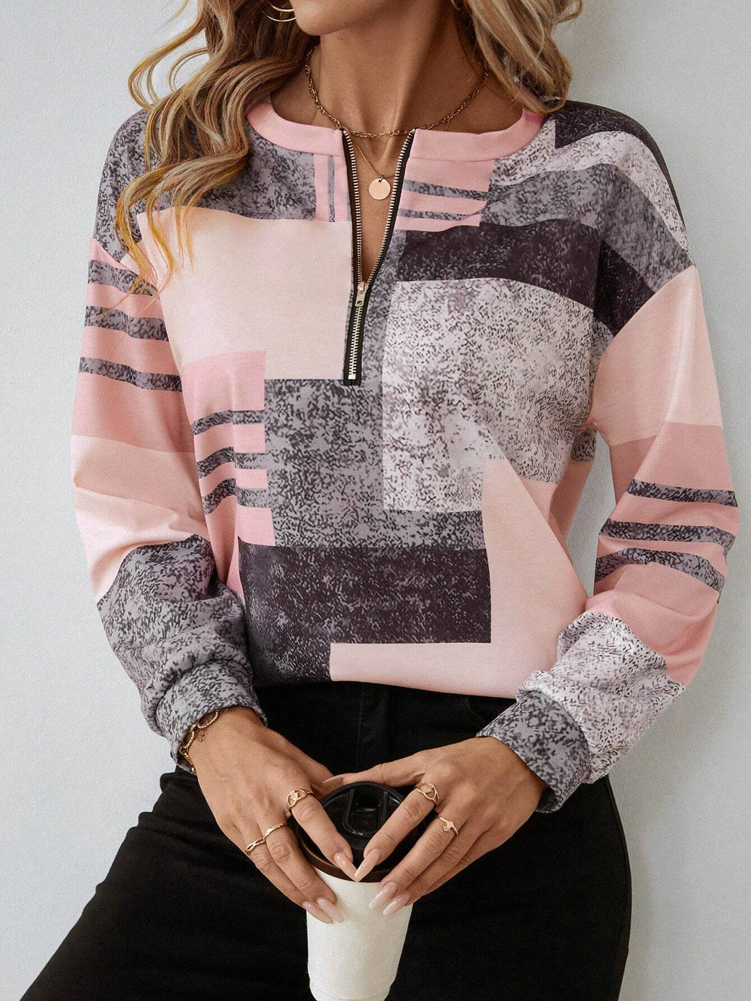 Long Sleeve Quarter-Zip Pullover Top