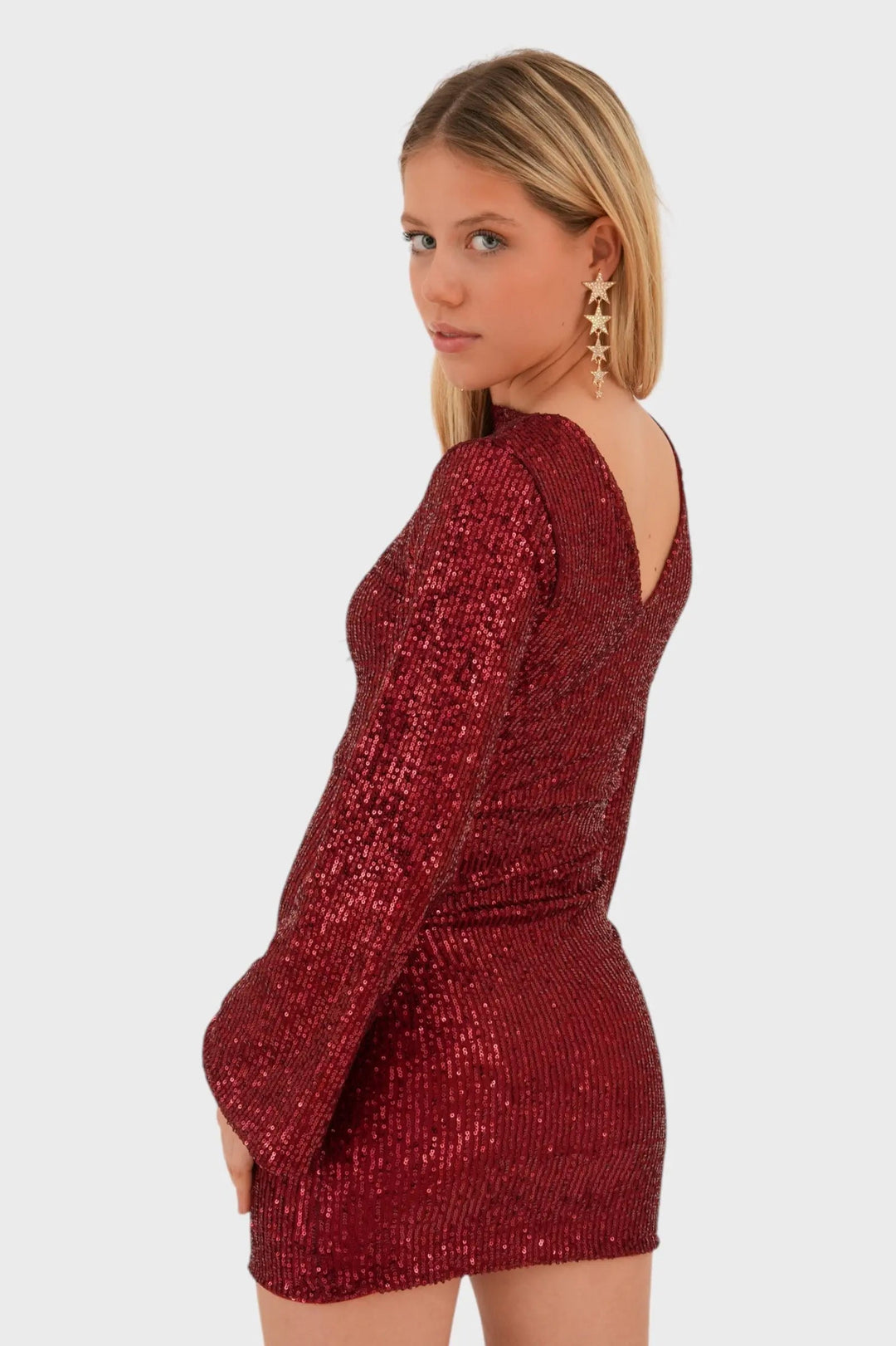 Mini Dress with Mock Neckline, Long Sleeves, and All-Over Sequins