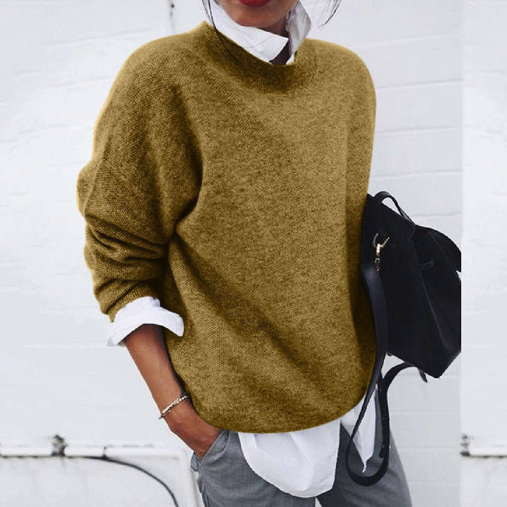 Crew Neck Oversized Knit Sweater with Dropped Shoulders and Ribbed Trims
