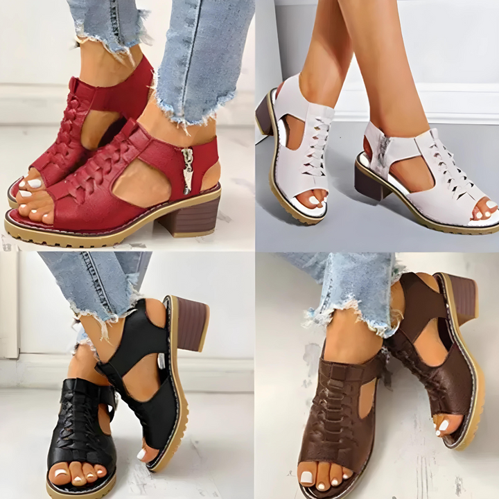 Open Toe Ankle Strap Sandals with Braided Upper and Block Heel