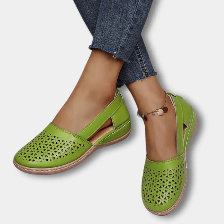 Slip-On Flats with Round Toe and Open Side Panels