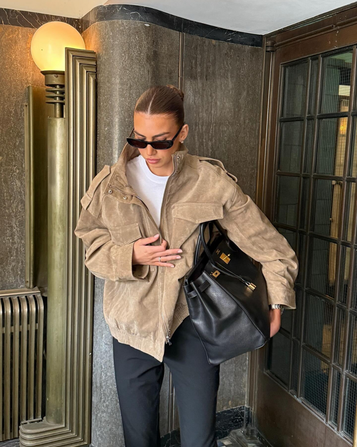 Jacket with High Collar, Front Flap Pockets, and Zip Closure