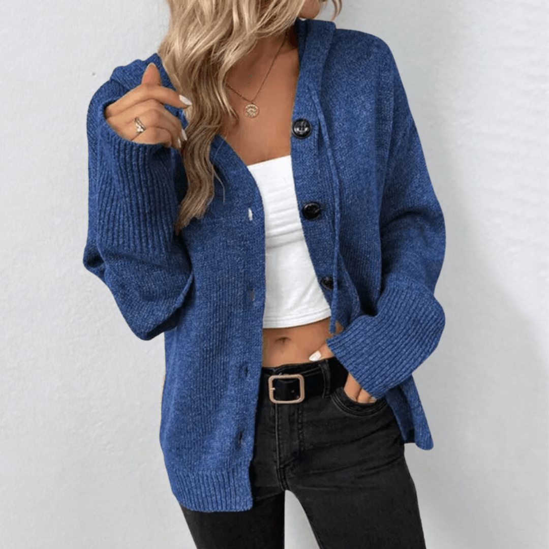 Hooded Button Front Cardigan with Long Sleeves