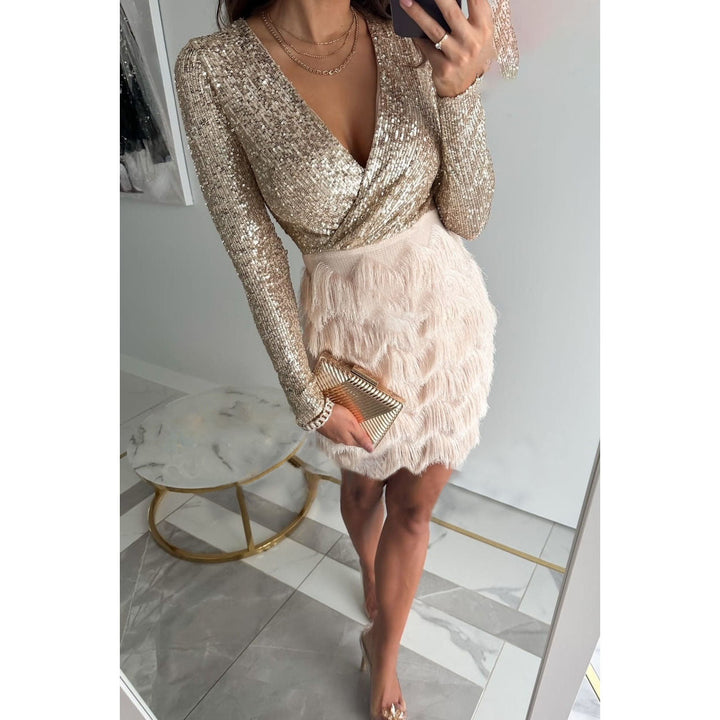 Mini Dress with Sequin Bodice and Fringe Skirt