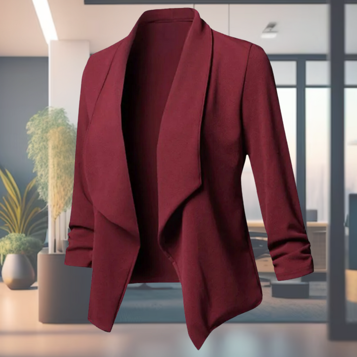 Drape Front Blazer with Open Closure and Ruched Sleeves