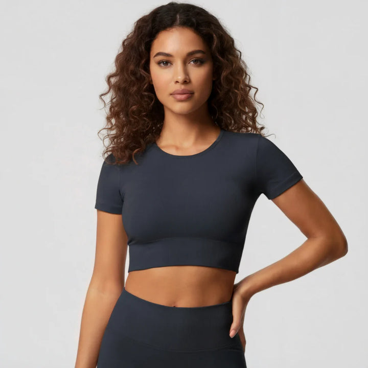 Short-Sleeve Crop Top with Built-In Bra for Women