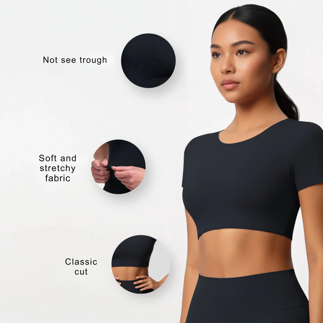 Short-Sleeve Crop Top with Built-In Bra for Women