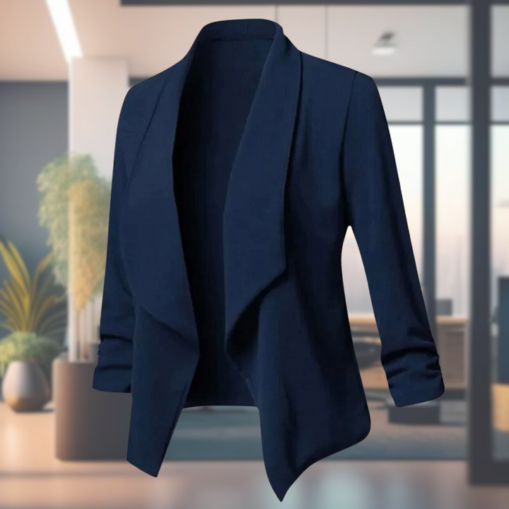 Drape Front Blazer with Open Closure and Ruched Sleeves