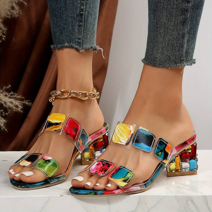 Square Buckle Strap Sandals with Open Toe and Block Heel