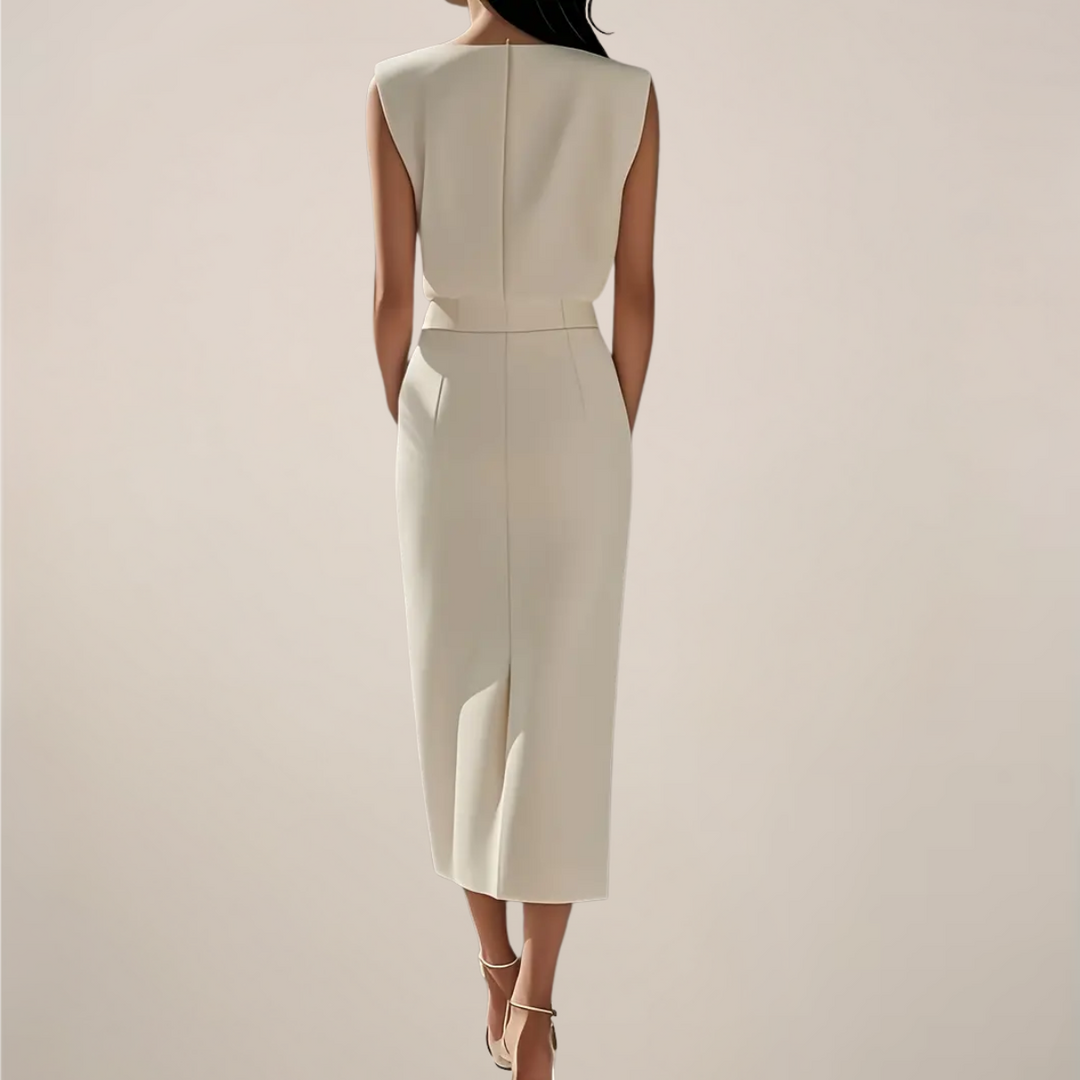 Sleeveless Midi Dress with Button Detail and Front Slit