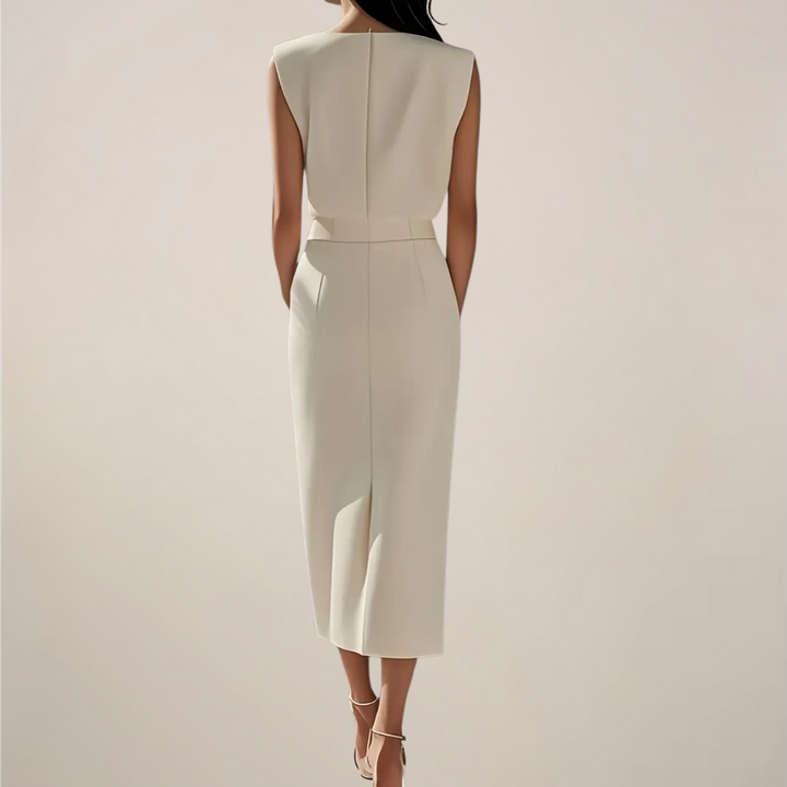 Sleeveless Midi Dress with Button Detail and Front Slit