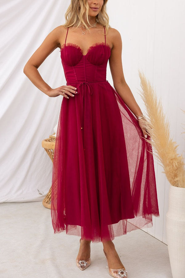 Midi Dress with Corset Bodice and Crisscross Straps