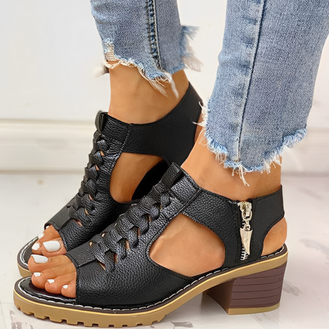 Open Toe Ankle Strap Sandals with Braided Upper and Block Heel