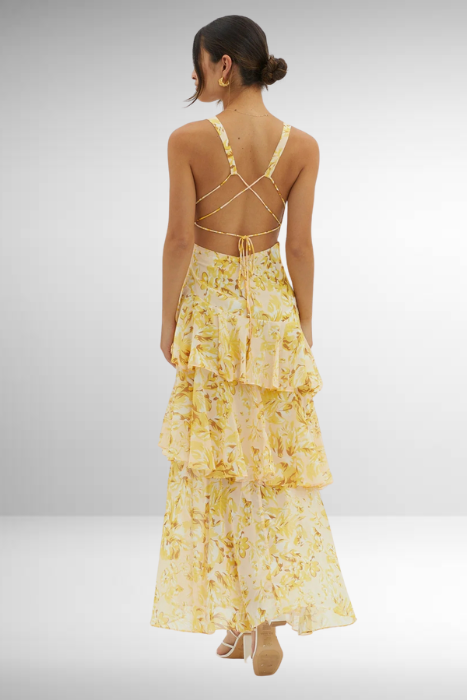 V-Neck Tiered Maxi Dress with Criss-Cross Back