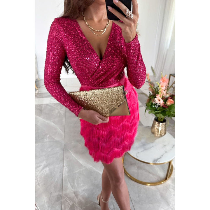 Mini Dress with Sequin Bodice and Fringe Skirt