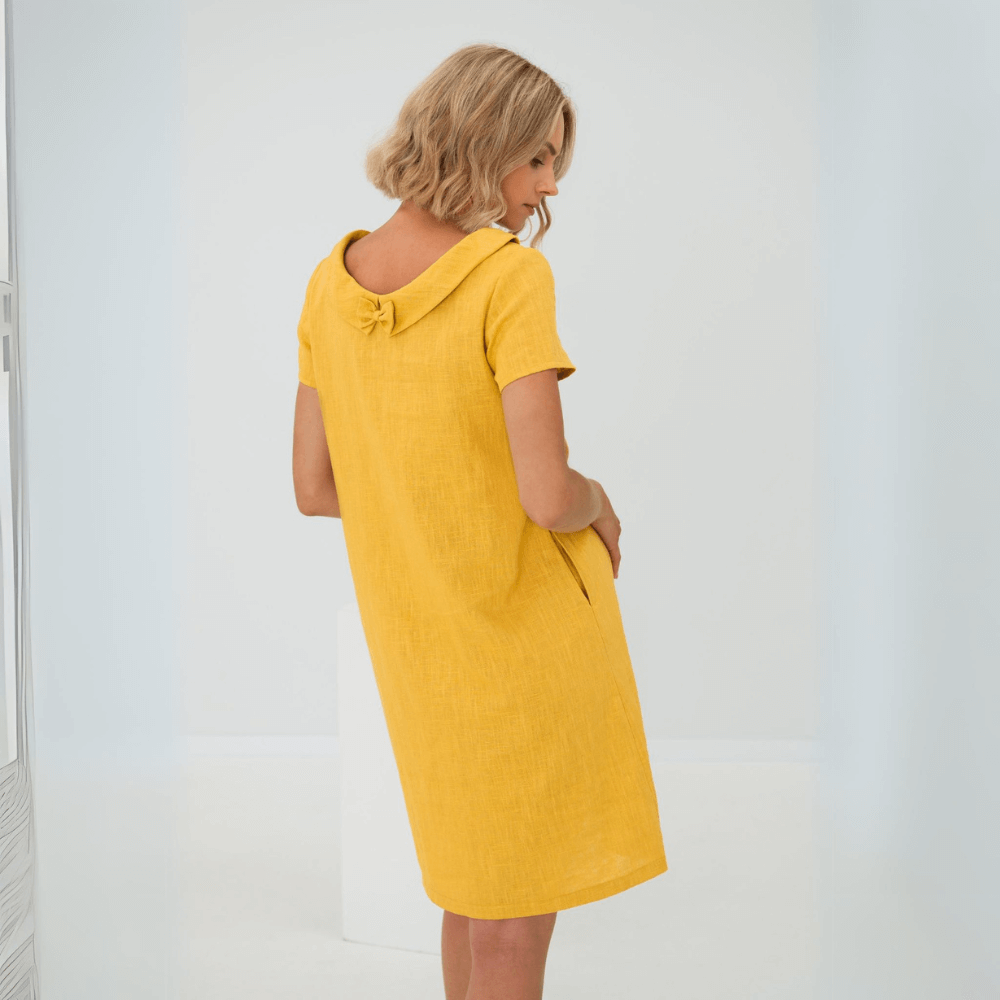 A-Line Mini Dress with Boat Neck and Short Sleeves