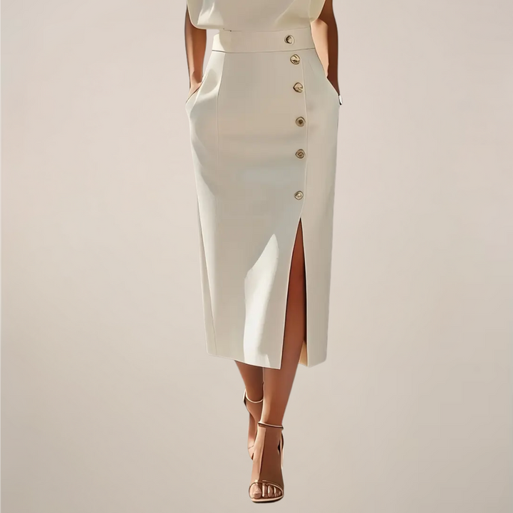 Sleeveless Midi Dress with Button Detail and Front Slit