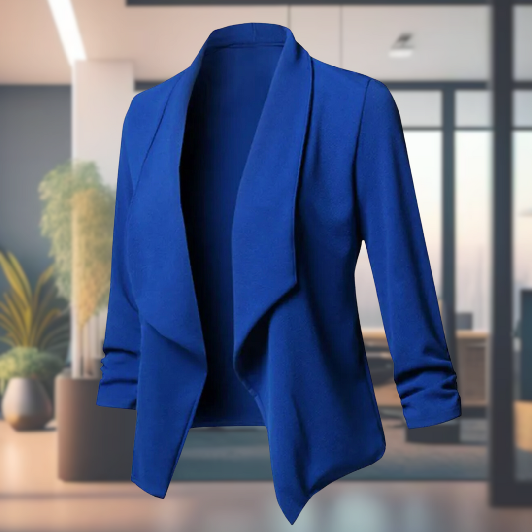 Drape Front Blazer with Open Closure and Ruched Sleeves