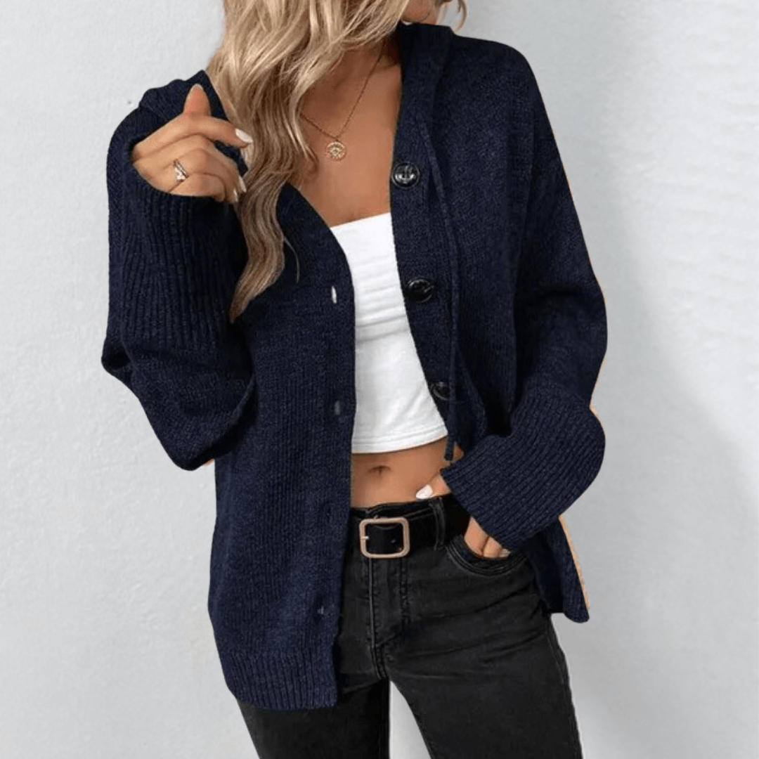 Hooded Button Front Cardigan with Long Sleeves