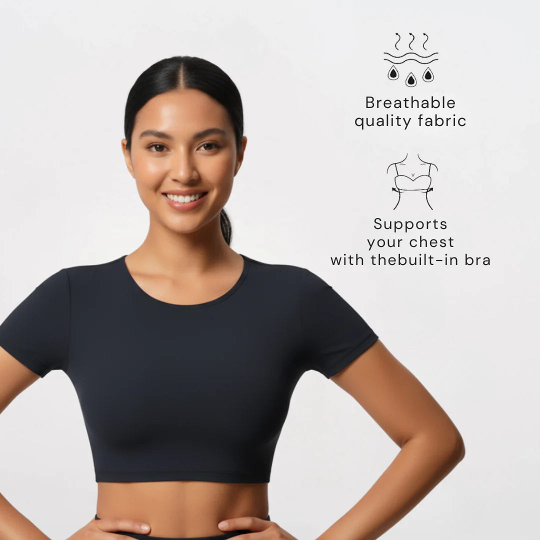 Short-Sleeve Crop Top with Built-In Bra for Women