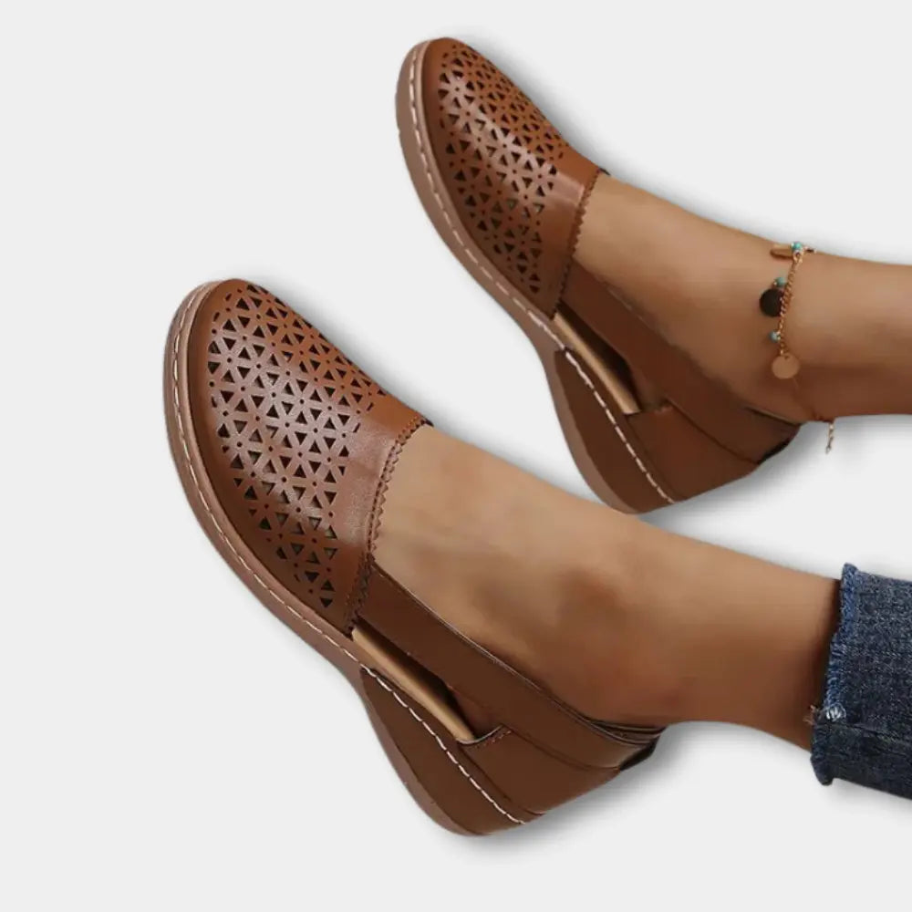 Slip-On Flats with Round Toe and Open Side Panels