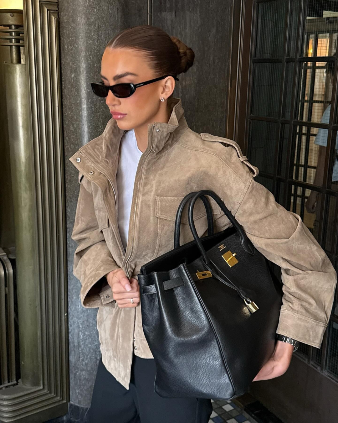 Jacket with High Collar, Front Flap Pockets, and Zip Closure