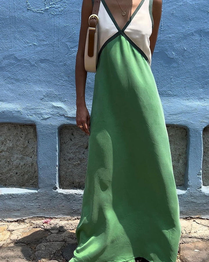 Keeley - V-Neck Contrasting Color Dress
