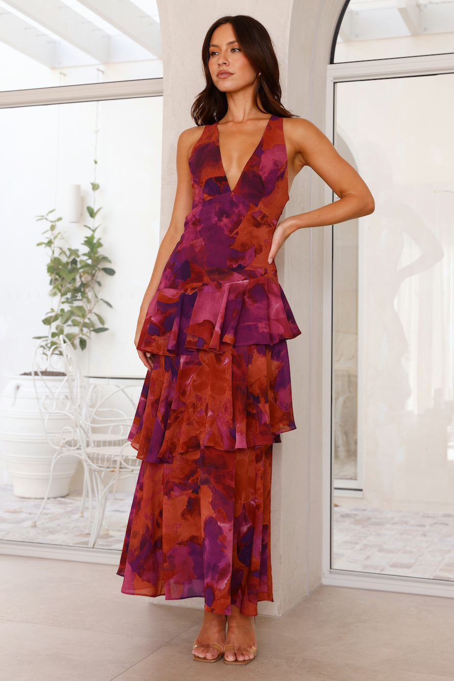 V-Neck Tiered Maxi Dress with Criss-Cross Back