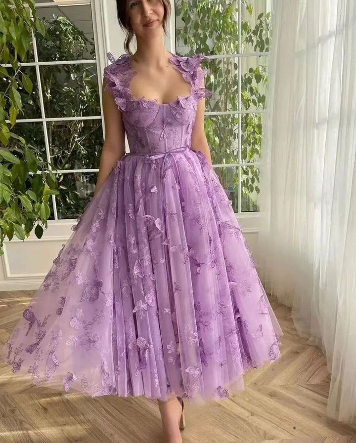 Floral Embroidered Maxi Dress with Ruffled Shoulder Straps and Front Slit