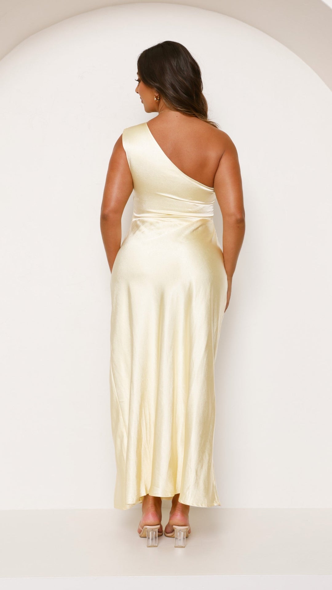 One-Shoulder Maxi Dress with Side Slit and Draped Waist Detail