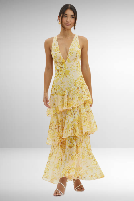 V-Neck Tiered Maxi Dress with Criss-Cross Back