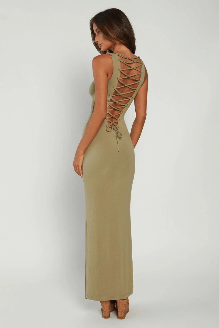 Mia - Lace-Up Maxi Dress