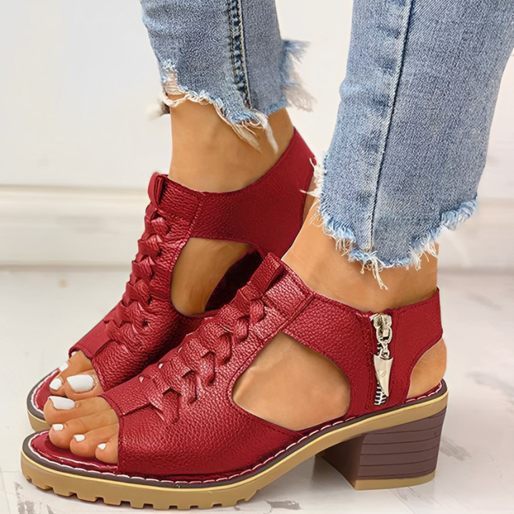 Open Toe Ankle Strap Sandals with Braided Upper and Block Heel