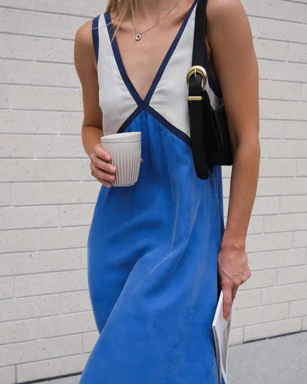 Keeley - V-Neck Contrasting Color Dress